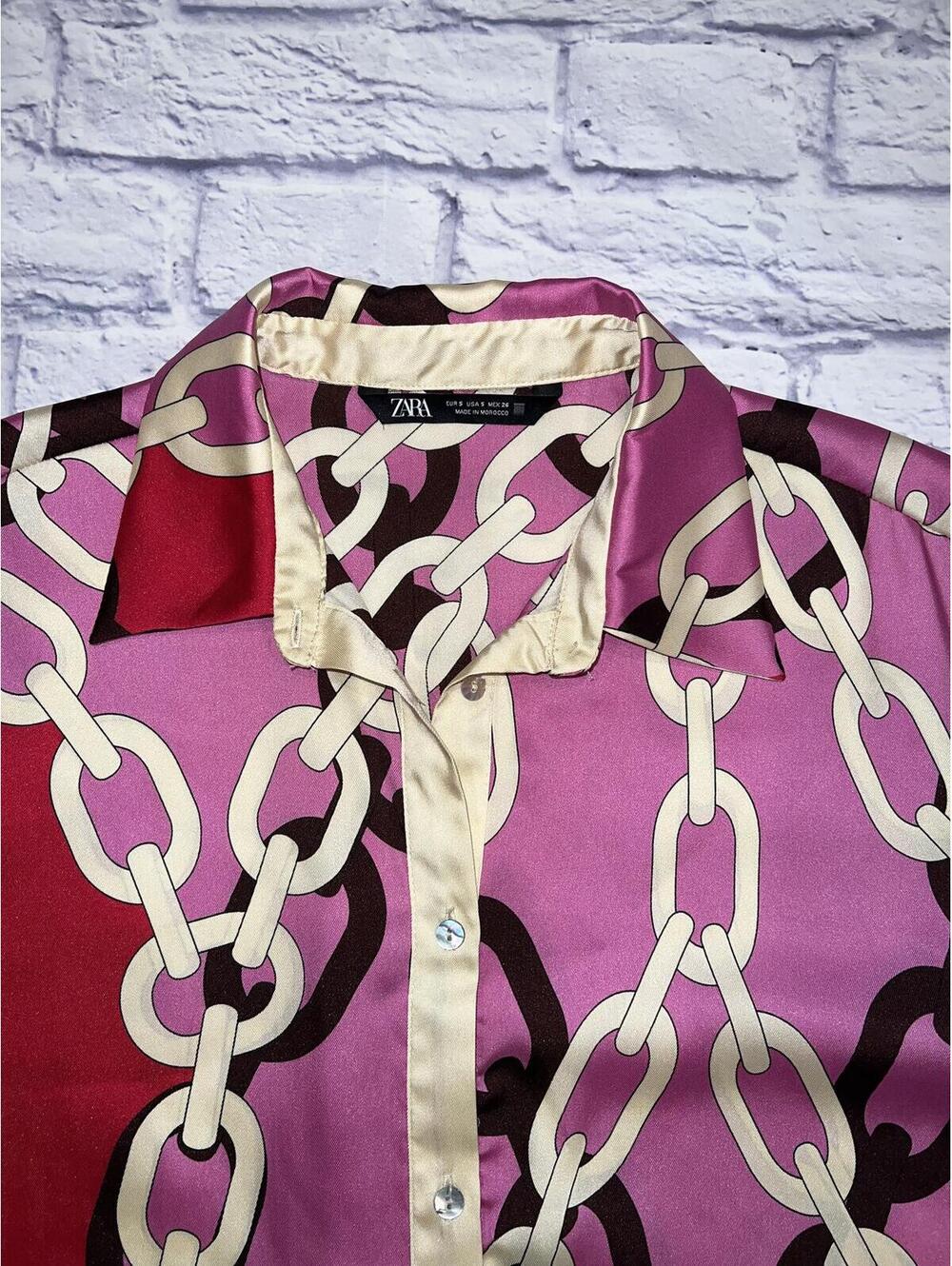 Zara  Pink-multicolor chain print top size small - Picture 4 of 9